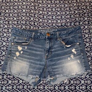 American Eagle Outfitters Blue Distressed Frayed Hem Jean Shorts